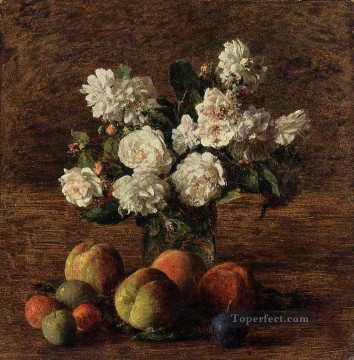 印象派の静物画 Painting - 静物画 バラと果物の花の画家 アンリ・ファンタン・ラトゥール